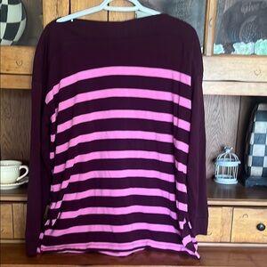 Lou & Grey Burgundy  and Pink Long Sleeve boatneck tunic top